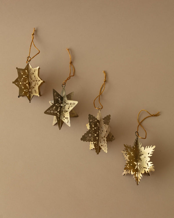 Antique Gold 3D Snowflake Ornaments (Set of 4) - Lone Fox