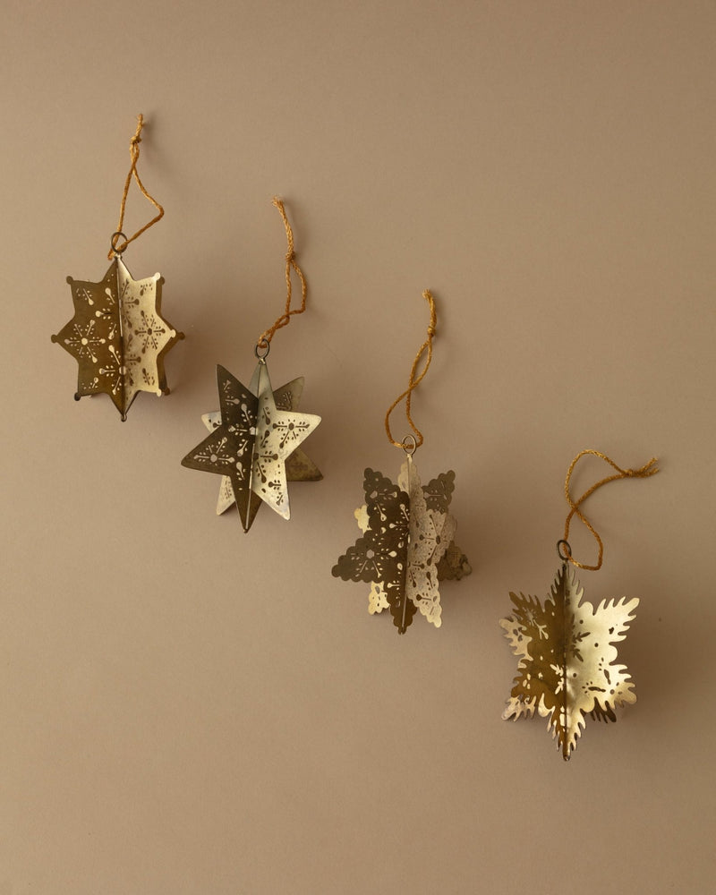 Antique Gold 3D Snowflake Ornaments (Set of 4) - Lone Fox