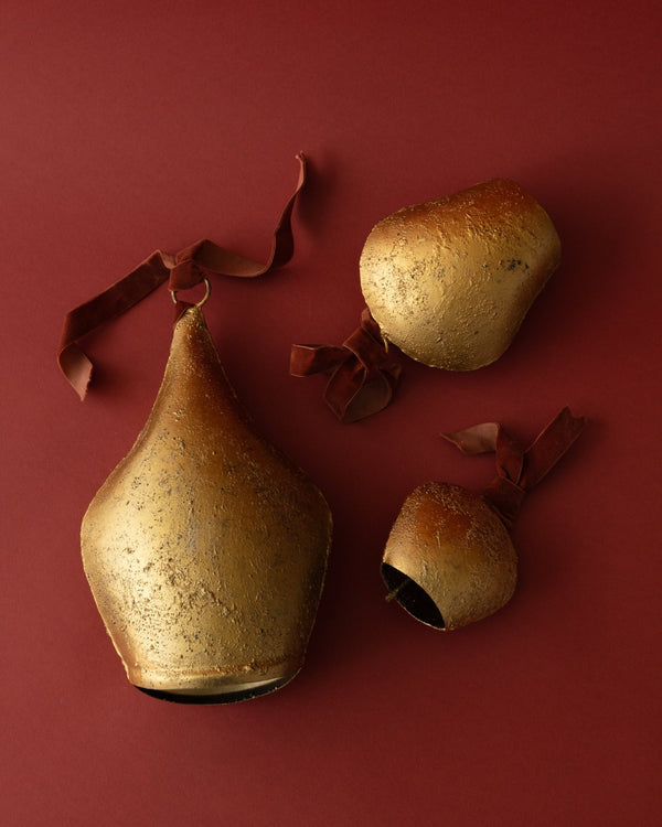 Antique Gold Metal Bell Ornaments - Lone Fox