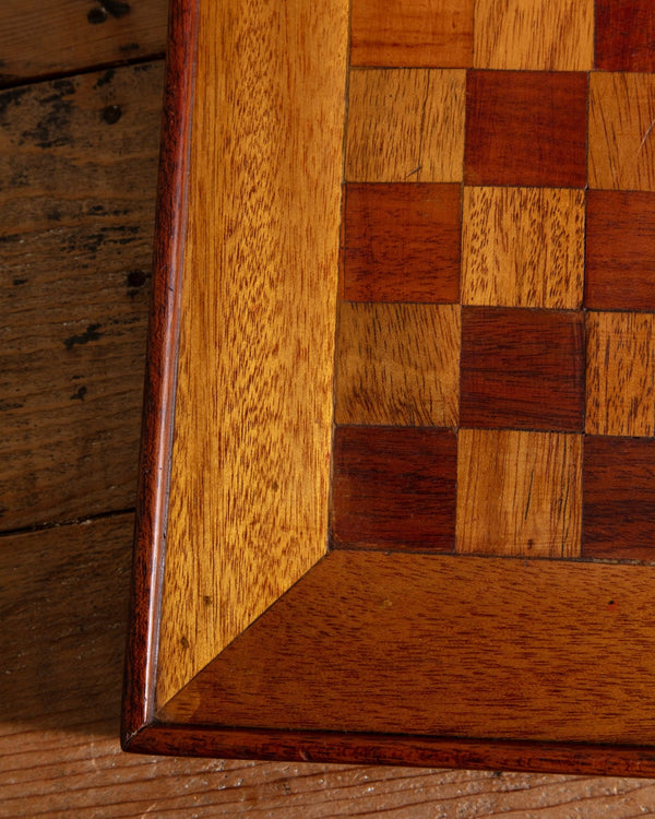Antique Inlaid Wood Checkerboard - Lone Fox