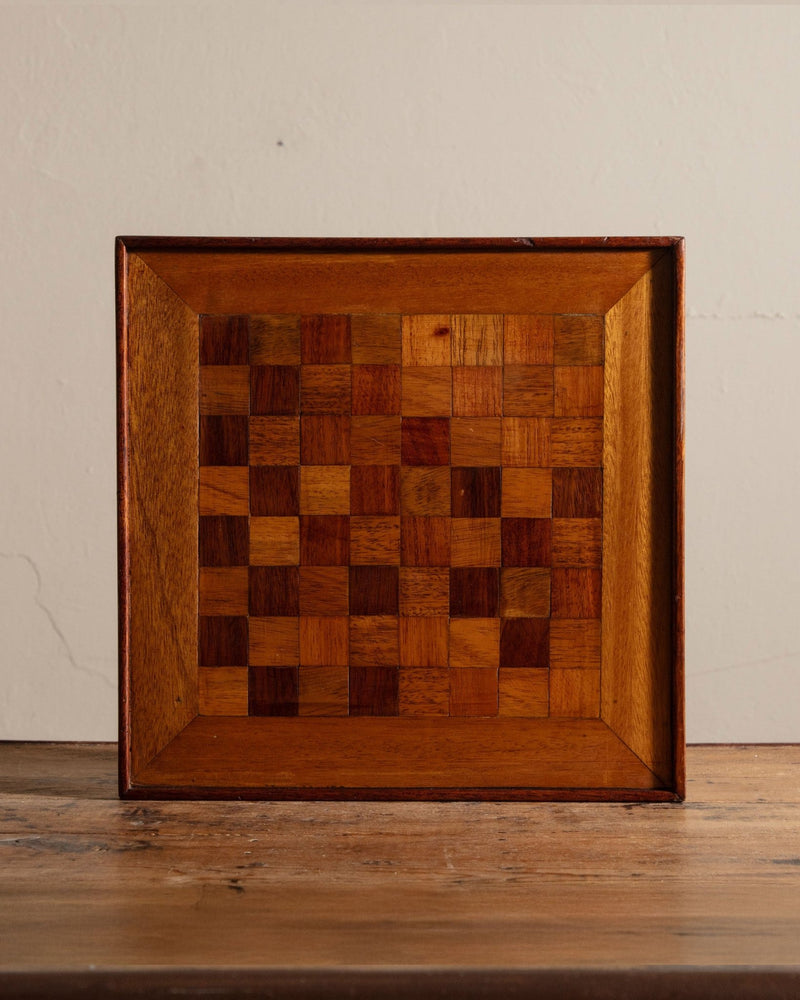Antique Inlaid Wood Checkerboard - Lone Fox