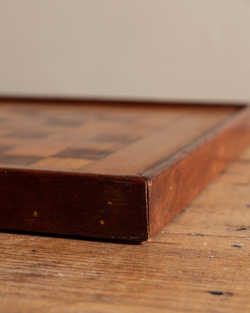 Antique Inlaid Wood Checkerboard - Lone Fox