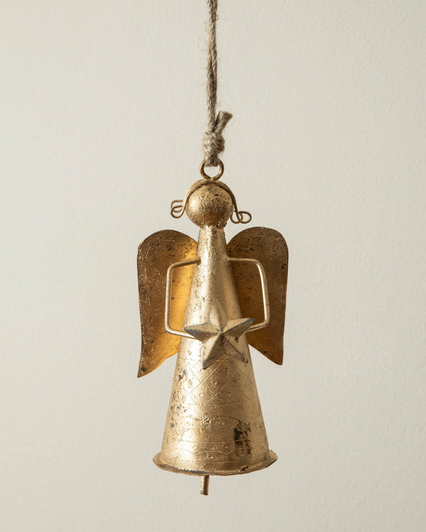 Antique Metal Angel Bell Ornament - Lone Fox