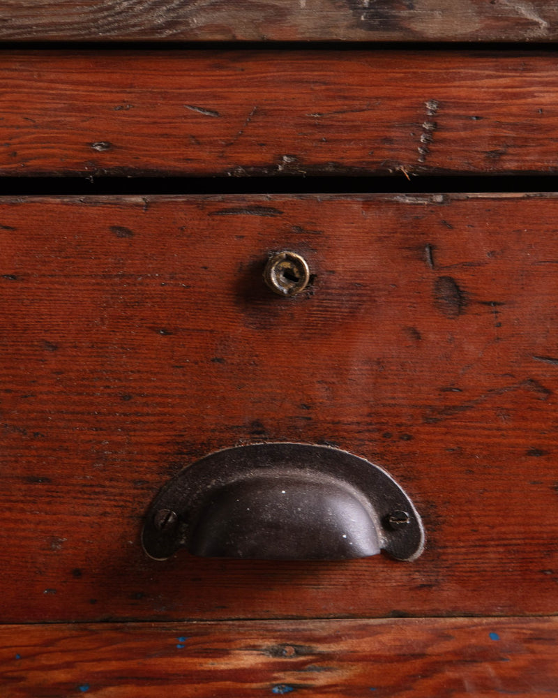 Antique Primitive Workbench Console with Drawers & Casters - Lone Fox