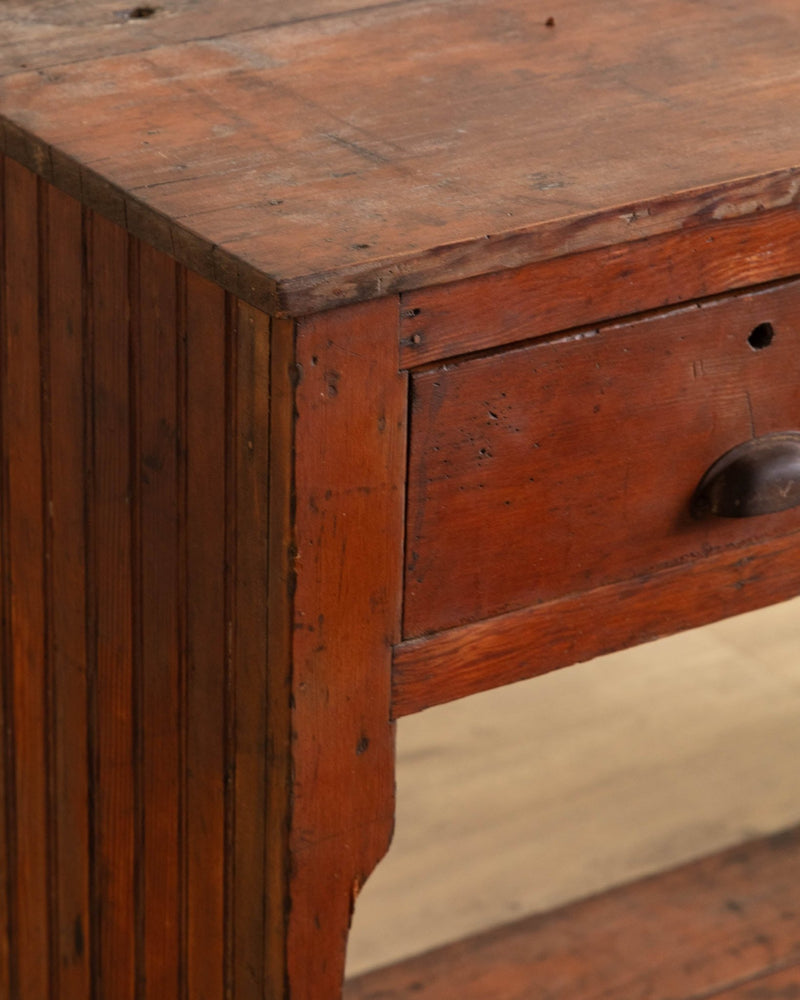 Antique Primitive Workbench Console with Drawers & Casters - Lone Fox