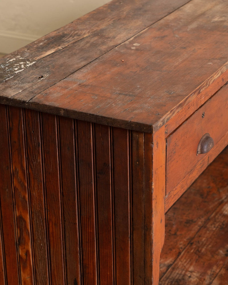 Antique Primitive Workbench Console with Drawers & Casters - Lone Fox