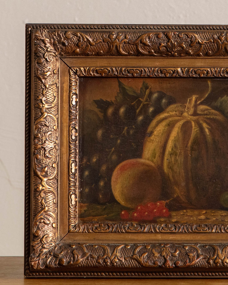 Antique Pumpkin & Fruits Still Life Oil Painting, Netherlands, 1900's - Lone Fox