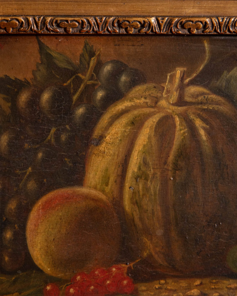 Antique Pumpkin & Fruits Still Life Oil Painting, Netherlands, 1900's - Lone Fox