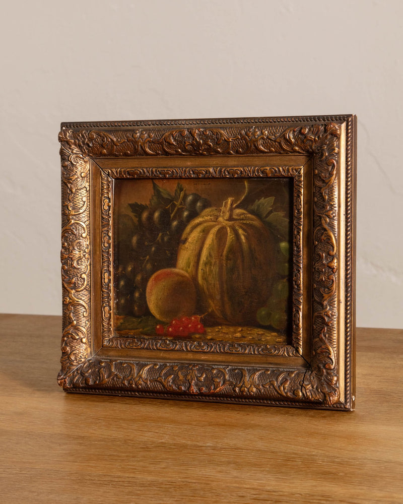 Antique Pumpkin & Fruits Still Life Oil Painting, Netherlands, 1900's - Lone Fox