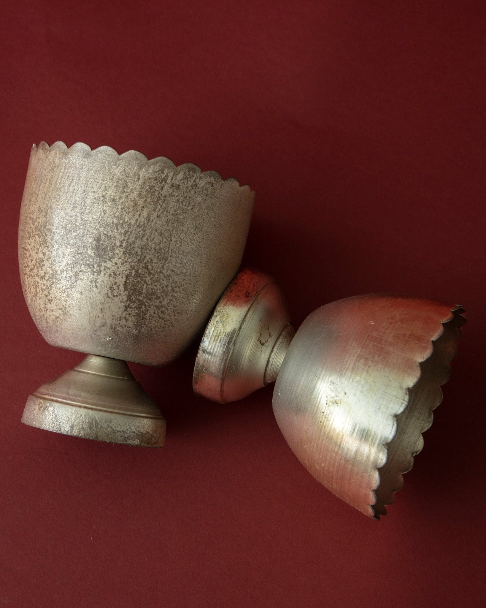 Antique Silver Scalloped Footed Bowls (Set of 2) - Lone Fox