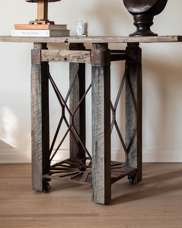 Antique Wood & Iron Industrial Console - Lone Fox