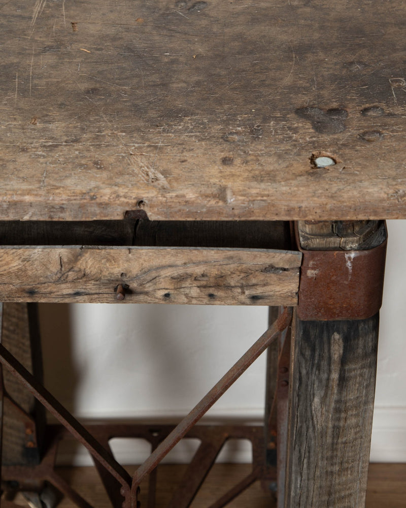 Antique Wood & Iron Industrial Console - Lone Fox