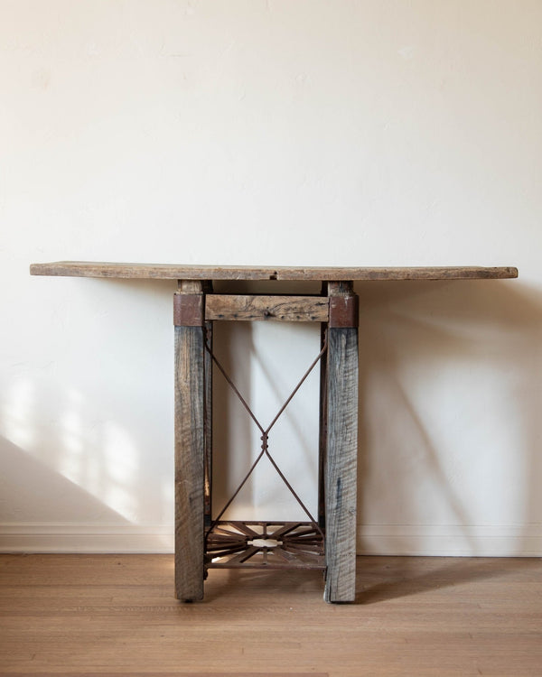 Antique Wood & Iron Industrial Console - Lone Fox