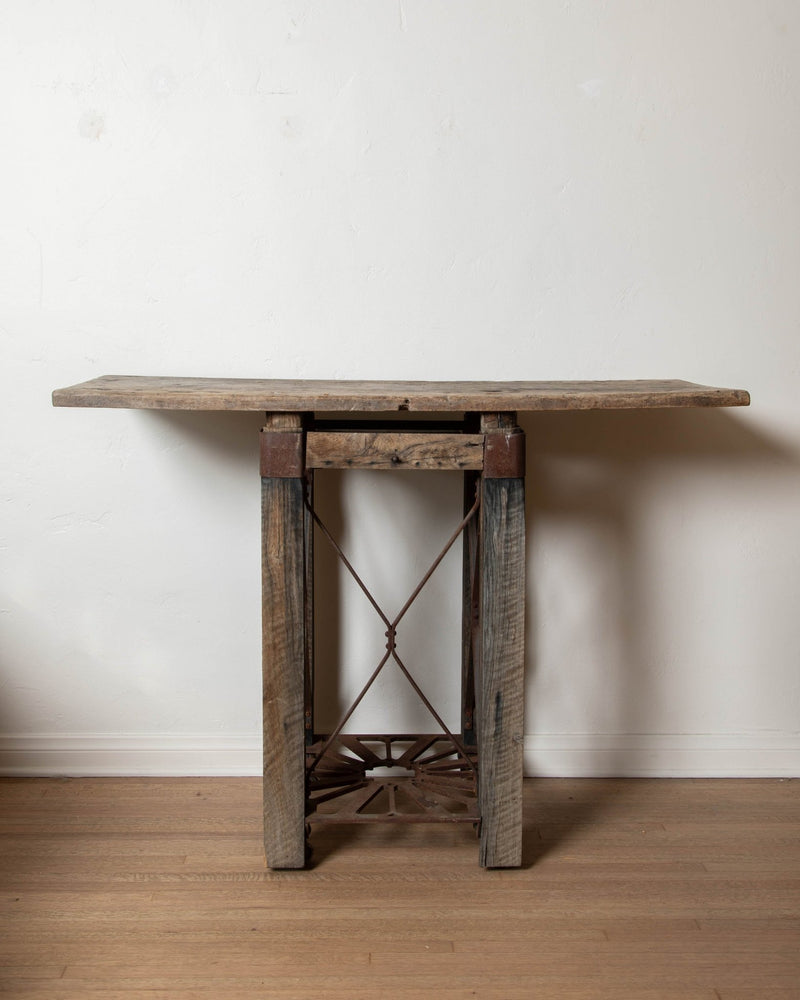 Antique Wood & Iron Industrial Console - Lone Fox