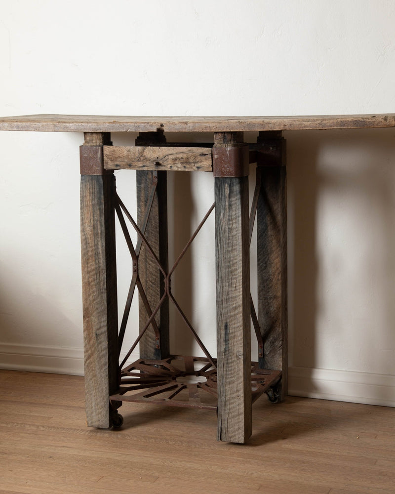 Antique Wood & Iron Industrial Console - Lone Fox