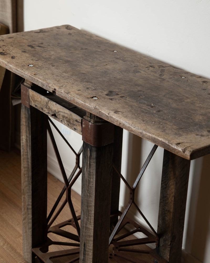 Antique Wood & Iron Industrial Console - Lone Fox