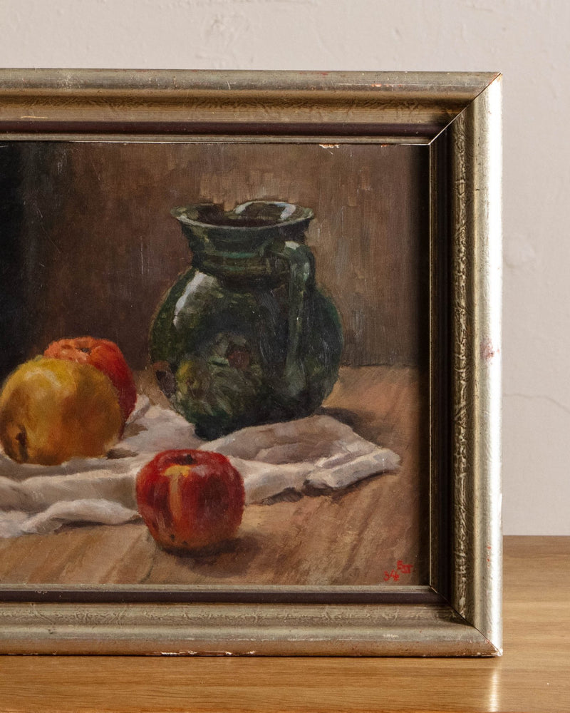 Apples & Pitcher Still Life Oil Painting, Germany, 1930's - Lone Fox