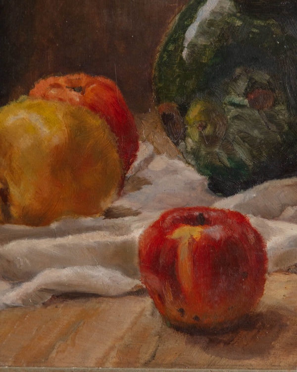 Apples & Pitcher Still Life Oil Painting, Germany, 1930's - Lone Fox