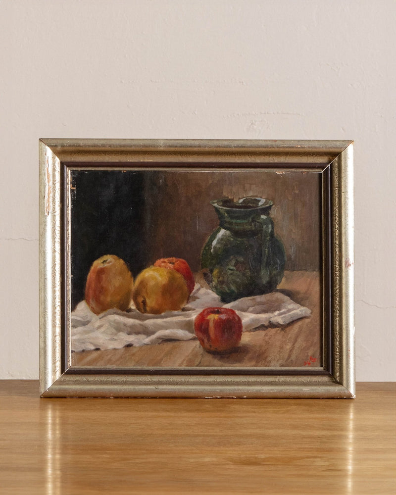 Apples & Pitcher Still Life Oil Painting, Germany, 1930's - Lone Fox