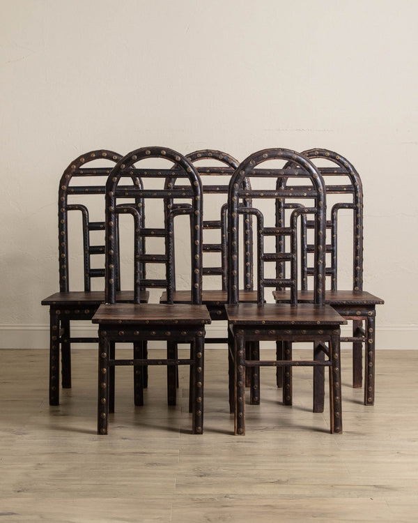 Arched Wood & Brass Dining Chairs (Set of 5) - Lone Fox