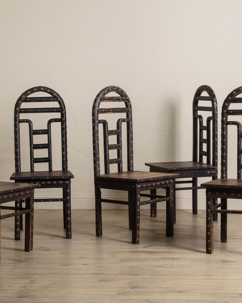 Arched Wood & Brass Dining Chairs (Set of 5) - Lone Fox