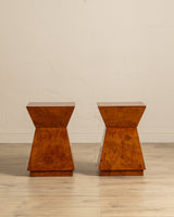Architectural Walnut Burl Side Table, Europe, 1960's (2 Available) - Lone Fox