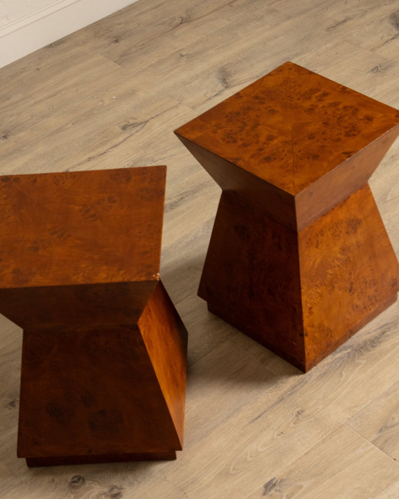 Architectural Walnut Burl Side Table, Europe, 1960's (2 Available) - Lone Fox