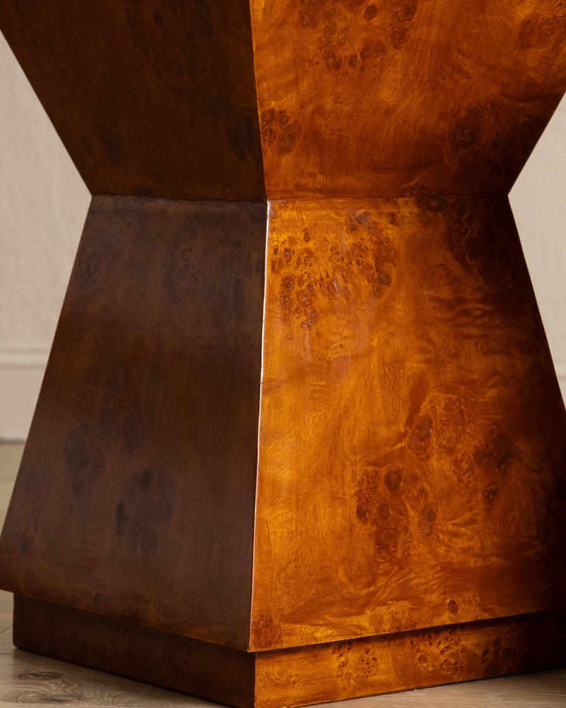 Architectural Walnut Burl Side Table, Europe, 1960's (2 Available) - Lone Fox