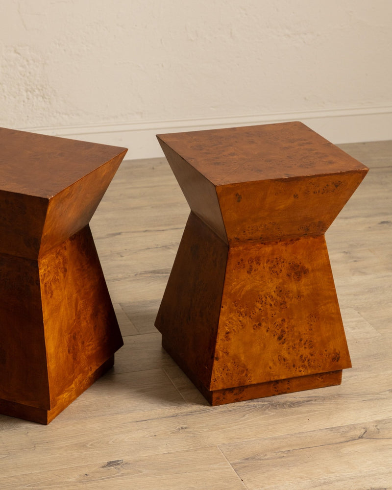 Architectural Walnut Burl Side Table, Europe, 1960's (2 Available) - Lone Fox