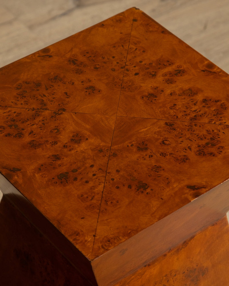 Architectural Walnut Burl Side Table, Europe, 1960's (2 Available) - Lone Fox
