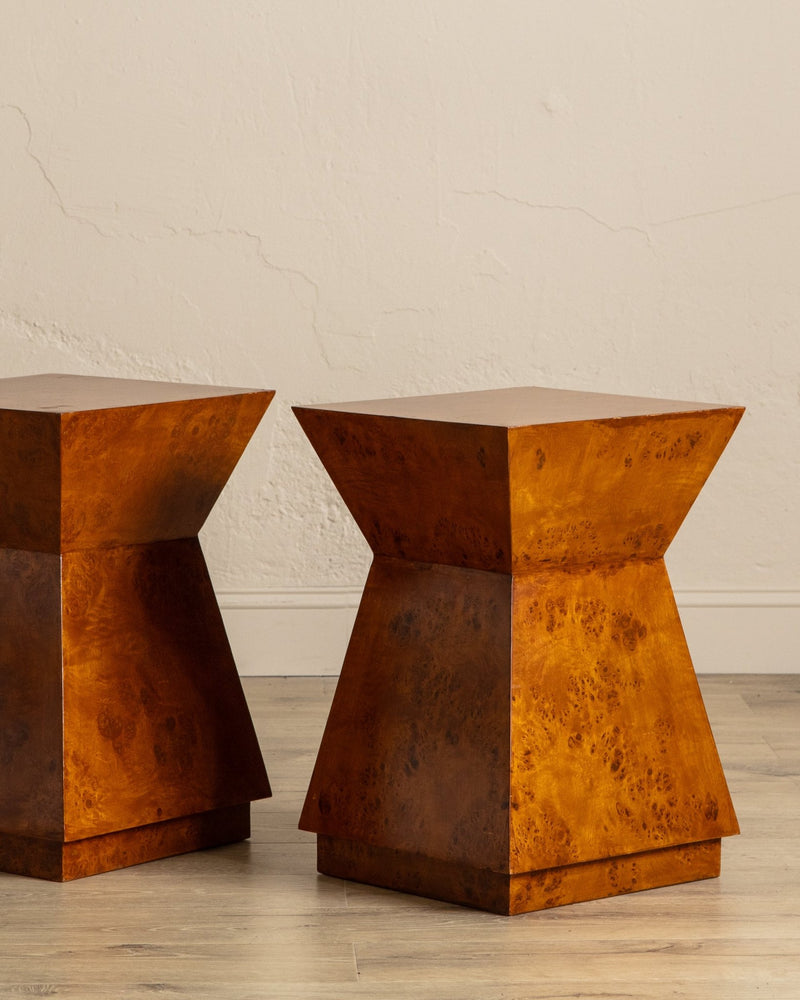 Architectural Walnut Burl Side Table, Europe, 1960's (2 Available) - Lone Fox