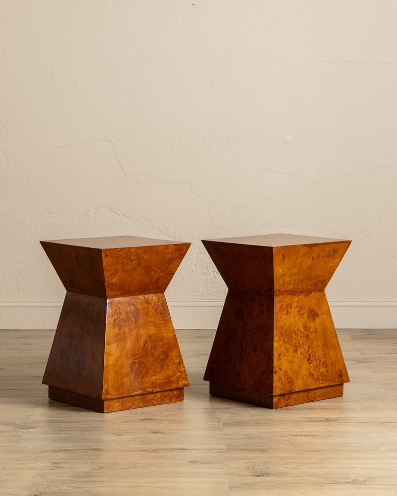 Architectural Walnut Burl Side Table, Europe, 1960's (2 Available) - Lone Fox