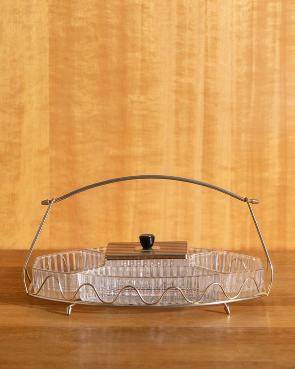 Art Deco Apéritif Glass & Brass Platter, France, 1940's - Lone Fox