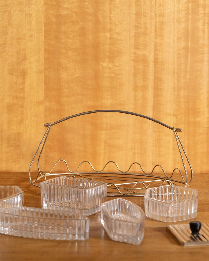 Art Deco Apéritif Glass & Brass Platter, France, 1940's - Lone Fox