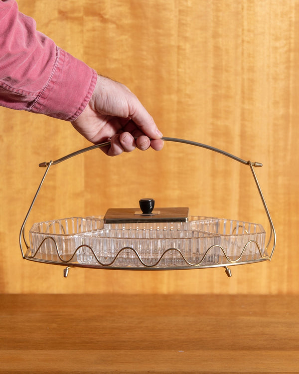 Art Deco Apéritif Glass & Brass Platter, France, 1940's - Lone Fox
