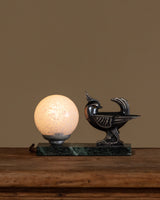 Art Deco Bird & Mottled Glass Table Lamp, France, 1930's - Lone Fox