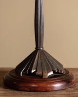 Art Deco Brass and Wood Table Lamp w/ Conical Shade, Europe, 1930s - Lone Fox