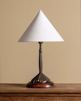 Art Deco Brass and Wood Table Lamp w/ Conical Shade, Europe, 1930s - Lone Fox