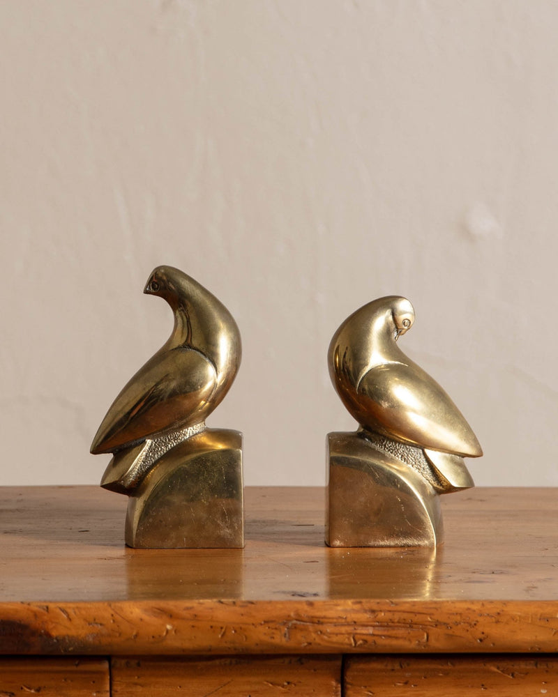 Art Deco Brass Dove Bookends - Lone Fox