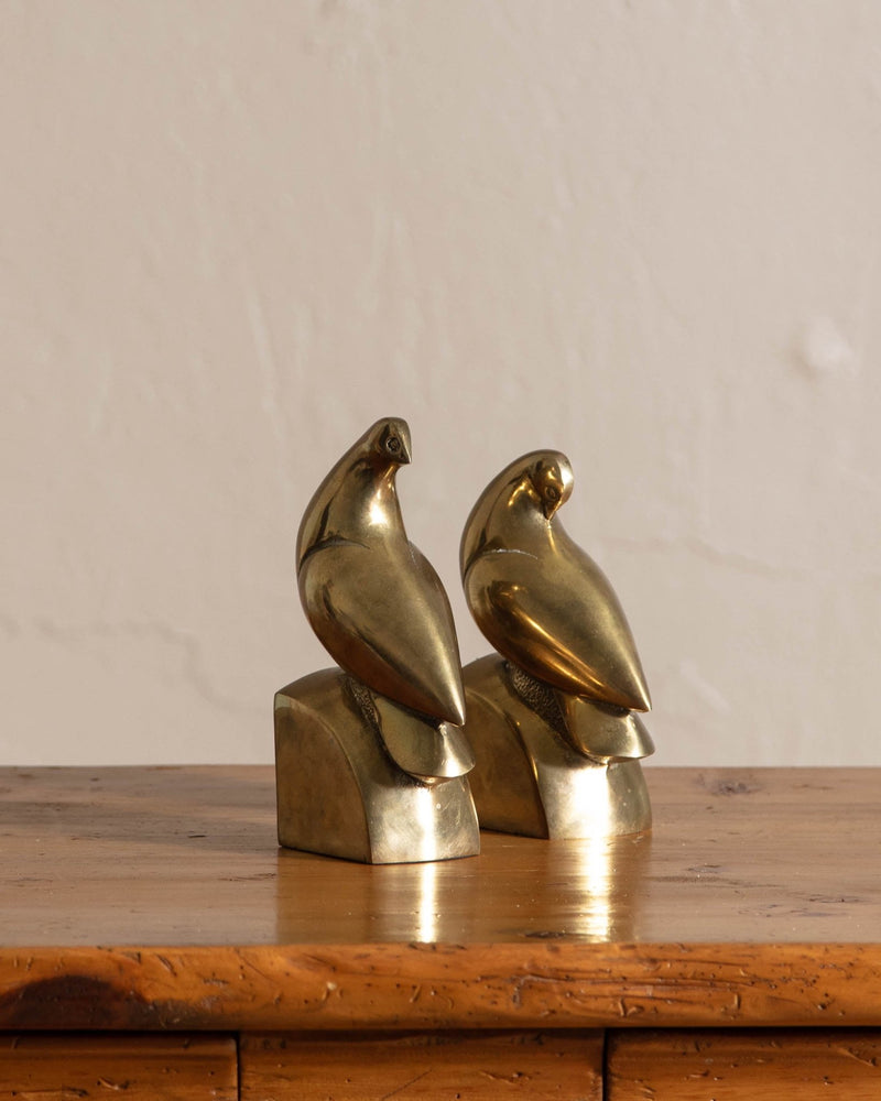 Art Deco Brass Dove Bookends - Lone Fox