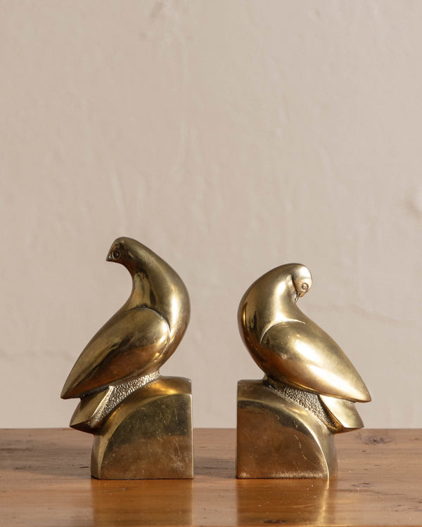 Art Deco Brass Dove Bookends - Lone Fox