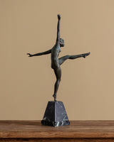 Art Deco Bronze Dancer Statue on Marble Base, France, 1930's - Lone Fox