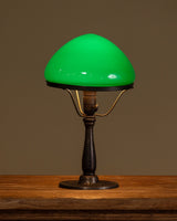 Art Deco Bronzed Steel Table Lamp with Green Glass Shade, Europe, 1940s - Lone Fox