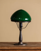 Art Deco Bronzed Steel Table Lamp with Green Glass Shade, Europe, 1940s - Lone Fox