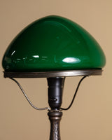 Art Deco Bronzed Steel Table Lamp with Green Glass Shade, Europe, 1940s - Lone Fox