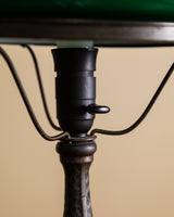 Art Deco Bronzed Steel Table Lamp with Green Glass Shade, Europe, 1940s - Lone Fox