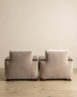 Art Deco Burled Walnut & Butter Chenille Armchairs, France, 1950's (2 Available) - Lone Fox