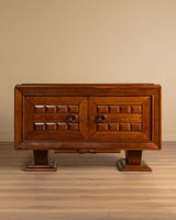 Art Deco Carved Oak Sideboard on Pedestal Base, France, 1940's - Lone Fox