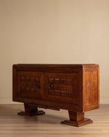 Art Deco Carved Oak Sideboard on Pedestal Base, France, 1940's - Lone Fox