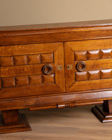 Art Deco Carved Oak Sideboard on Pedestal Base, France, 1940's - Lone Fox